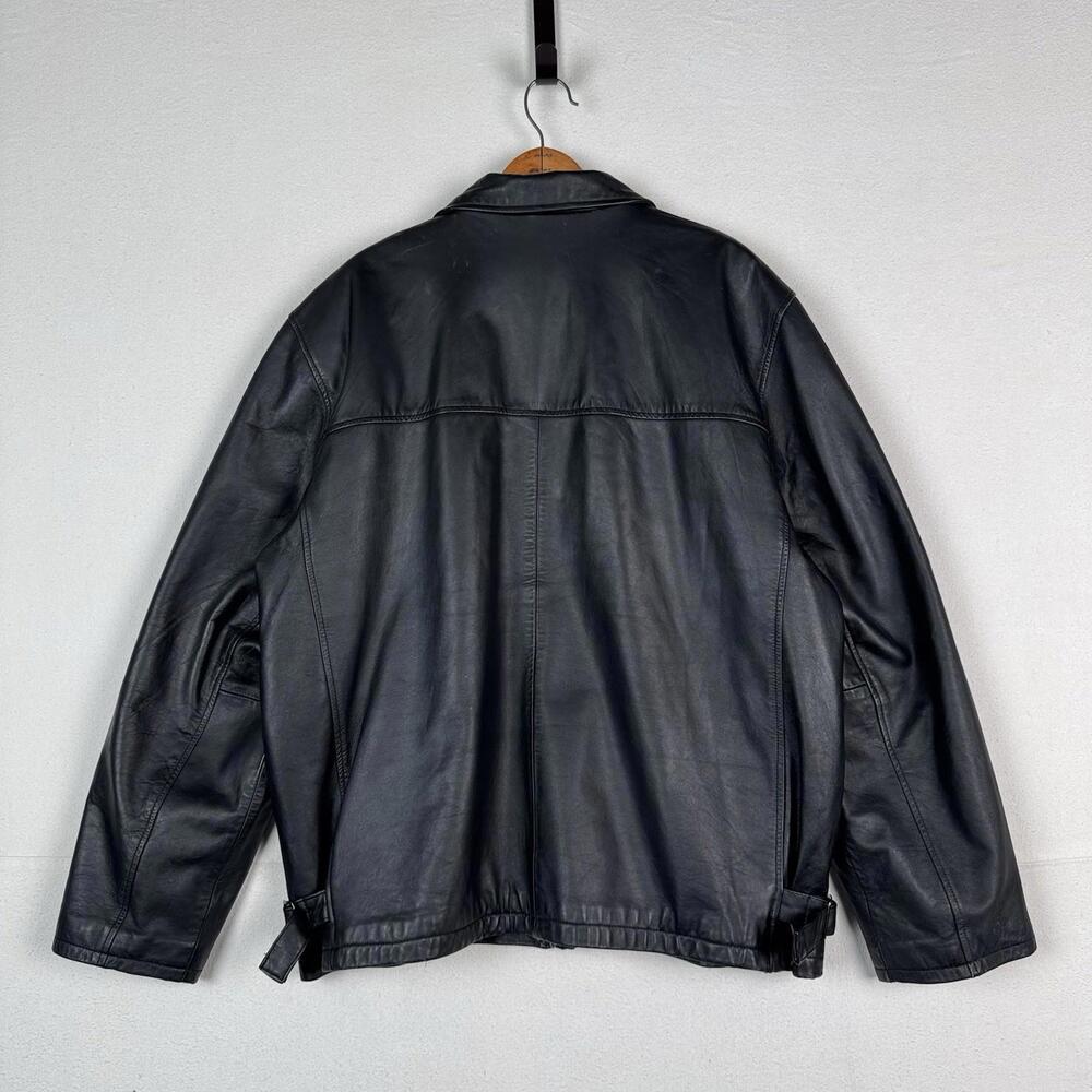 Trader Bay Leather Jacket Mens‎ Size XL Black Full Zip Heavyweight Flight Bomber - Picture 3 of 9